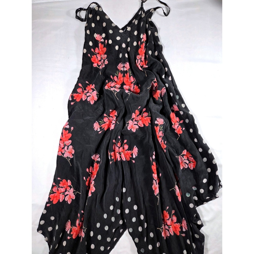 Tolani Silk Floral Polka Dot Silk Blend Maxi Dress Black Red XS Handkerchief Hem